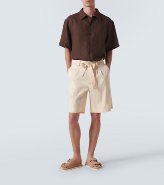 Linen-blend twill Bermuda shorts | Commas