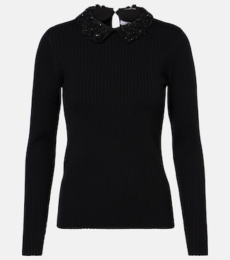 Embellished ribbed-knit wool top | Carolina Herrera