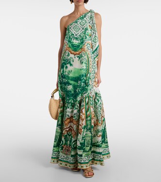 Bedrucktes One-Shoulder-Maxikleid aus Seide | Camilla