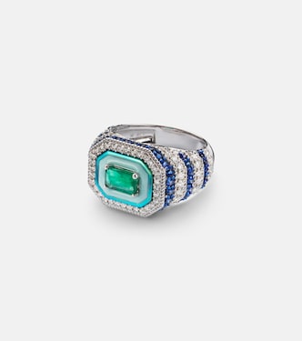 Twin Flame 18kt white gold pinky ring with diamonds and enamel | Kamyen