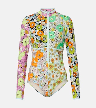 Orange Blossom floral rashguard swimsuit | Alémais