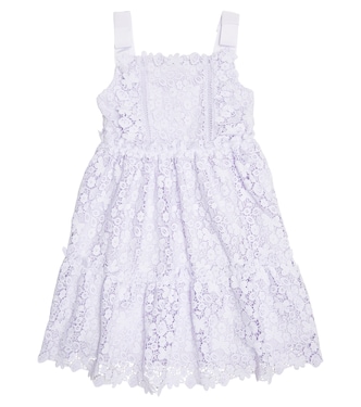 Bow-trimmed guipure lace dress | Self-Portrait Kids