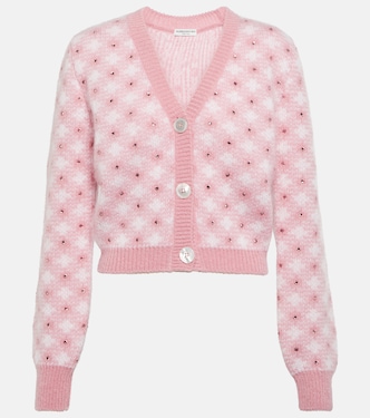 Cardigan en mohair et laine mélangés à carreaux et ornements | Alessandra Rich