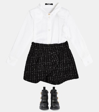 Robe chemise en coton et laine mélangés | Balmain Kids