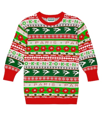Intarsia cotton-blend sweater dress | Kenzo Kids