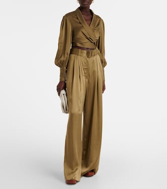 Pantaloni a gamba larga Tuck in seta | Zimmermann