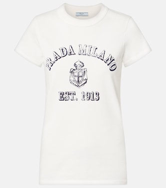 T-shirt in jersey di cotone con stampa | Prada