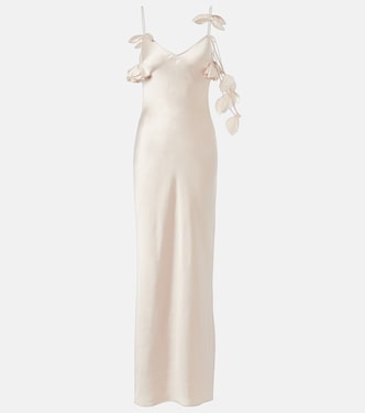 Bridal floral-appliqué satin gown | Self-Portrait