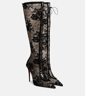 KM 100 lace-trimmed leather knee-high boots | Christian Louboutin