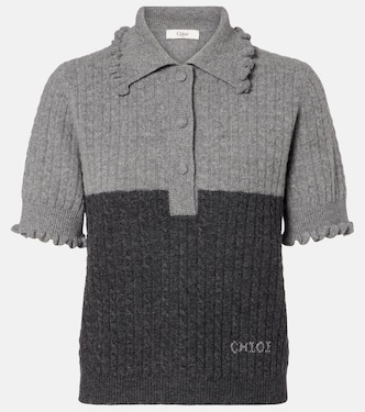 Cable-knit ruffled wool and cashmere polo shirt | Chloé