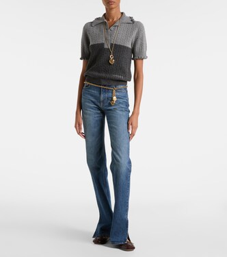 Cable-knit ruffled wool and cashmere polo shirt | Chloé