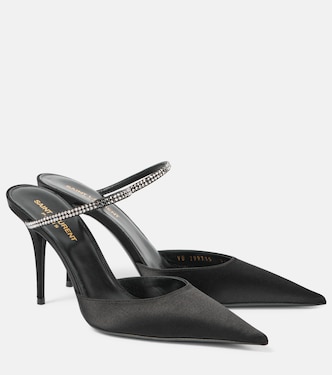 Mules Barbara 90 aus Satin mit Kristallen | Saint Laurent