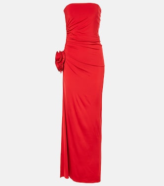 Floral-appliqué ruched jersey maxi dress | Magda Butrym