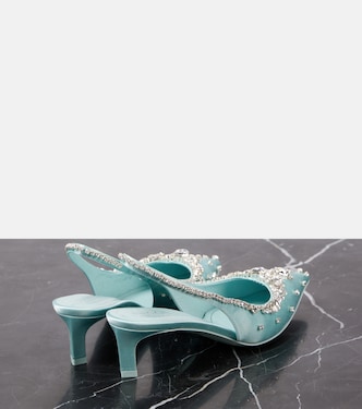Slingback-Pumps aus Satin mit Kristallen | Gucci