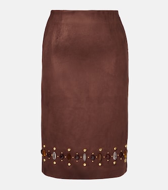 Embellished faux suede pencil skirt | Xu Zhi