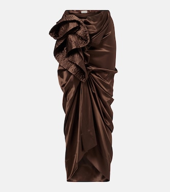 Draped silk-blend satin midi skirt | Dries Van Noten