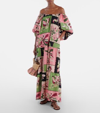 Printed off-shoulder cotton maxi dress | Adriana Degreas
