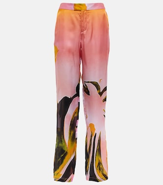 Pantalon droit Cruise imprimé en soie | Louisa Ballou