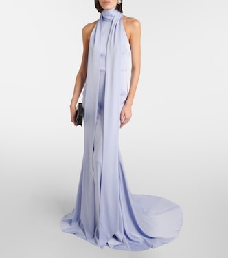 Scarf-detail halterneck satin gown | Alex Perry