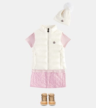 Logo faux fur-trimmed virgin wool beanie | Moncler Enfant