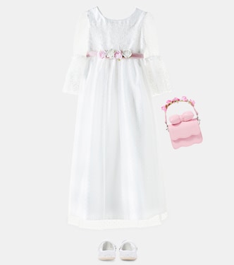Abito in pizzo e tulle con fiocco | Monnalisa