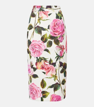 Falda tubo en mezcla de algodón floral | Dolce&Gabbana