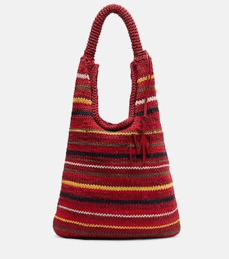 Striped leather-trimmed cotton tote bag | JW Anderson