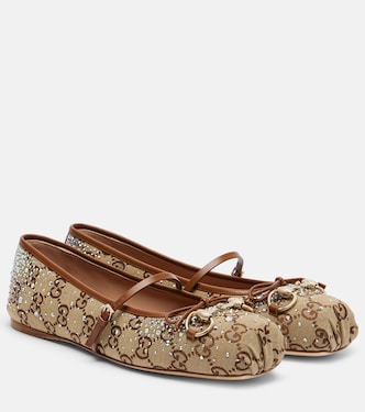 Gucci Horsebit embellished canvas ballet flats | Gucci