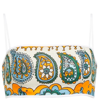 Bomber printed linen crop top | Staud
