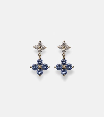 Ohrringe Luckiest Clover aus 10kt Gelbgold mit Diamanten und Saphiren | Stone and Strand