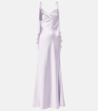 Floral-appliqué satin maxi dress | Self-Portrait
