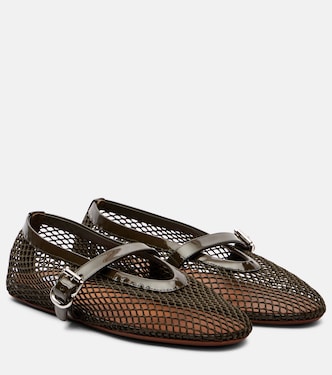 Leather-trimmed fishnet ballet flats | Alaïa
