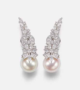 Orecchini a clip Perlescent in oro bianco 18kt con diamanti e perle | Yeprem