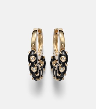 Ohrringe aus 14kt Gelbgold (585/1000) mit Diamanten und Onyx | Sydney Evan