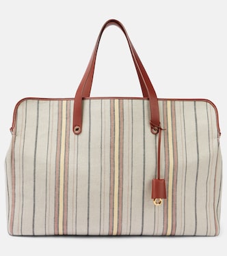 Laguna striped leather-trimmed tote bag | Loro Piana