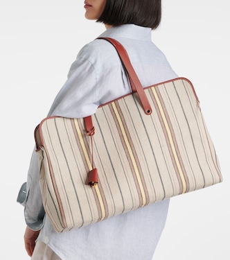 Laguna striped leather-trimmed tote bag | Loro Piana