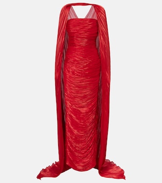 Caped pleated bustier gown | Marmar Halim