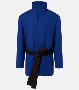 Belted silk-trimmed wool jacket | Saint Laurent