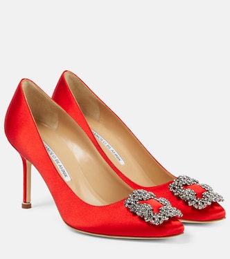Pumps Hangisi 90 aus Satin mit Kristallen | Manolo Blahnik
