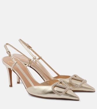Pumps slingback VLogo Signature in pelle metallizzata | Valentino Garavani