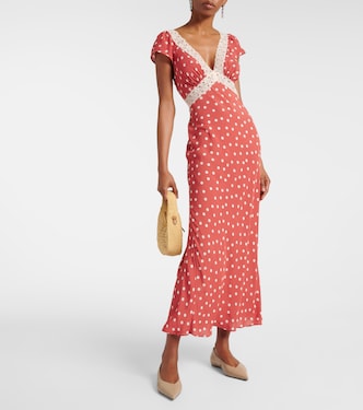 Vestido midi Iggy de satén con encaje y lunares | Rixo