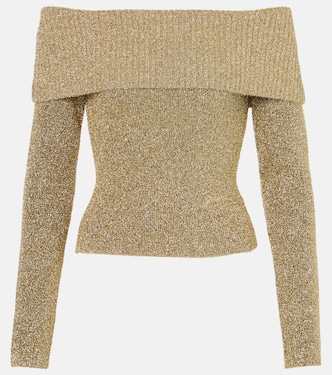 Off-shoulder lamé top | Ganni