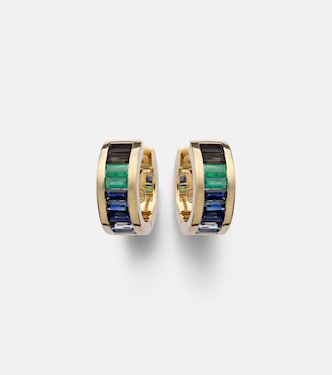 Boucles d'oreilles en or 14 ct, quartz, émeraude et saphir | Sydney Evan
