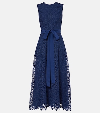 Abito midi in pizzo macramè con fiocco | Elie Saab