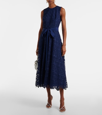 Abito midi in pizzo macramè con fiocco | Elie Saab