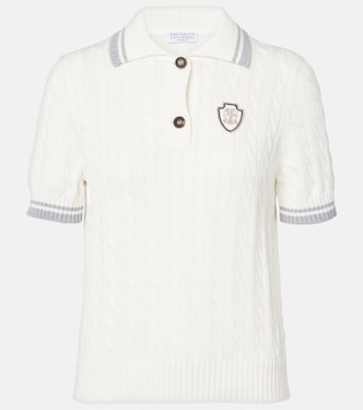 Logo cable-knit cotton polo sweater | Brunello Cucinelli