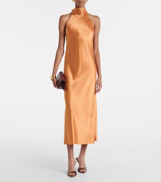 Sienna halterneck satin midi dress | Galvan