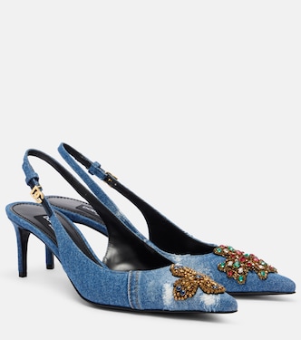 Embellished 60 denim slingback pumps | Dolce&Gabbana