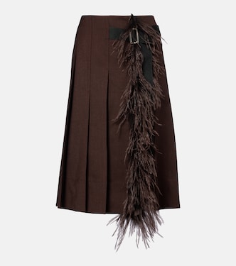 Feather-trimmed pleated wrap skirt | Plan C