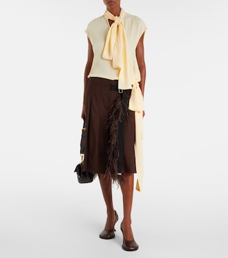 Feather-trimmed pleated wrap skirt | Plan C
